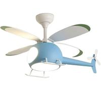 FUfIzU Helicopter Ceiling Fan With Lights for Children's Room, 38.6" LED Chandelier+Fan, Boy & Girl Airplane Light, Decorative Pendant Lamp, Blue