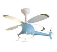 Fufizu Helicopter Ceiling Fan with Lights for Children's Room, 38.6" Led Chandelier+Fan, Boy & Girl Airplane Light, Decorative Pendant Lamp, Blue, JYLSSKUK