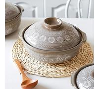 fUfIzU Japanese Donabe Ceramic Hot Pot, Heat Resistant Casserole with Lid, Round Clay Pot Made of Stoneware, Rice Cooker for Stew Moods,1.5L