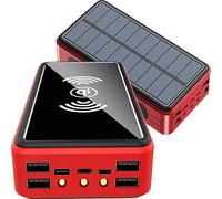 fUfIzU Solar Charger 100000Mah Waterproof Qi Wireless Power Bank Camping Battery Pack with Solar Panel Fast Charging 5V/2.1A Input/Output, LED Flashlights