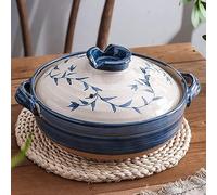 fUfIzU Traditional Japanese Donabe Clay Pot Casserole, Family Hot Pot, Round Insulation Ceramic Casserole, Stockpot for Steaming Simmering Slow Stewing Cooking Pot,1.6L