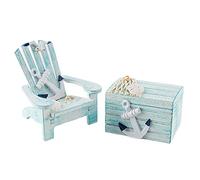 FUFRE 2pcs Mini Wooden Box, Beach Chair Ornament, Mediterranean Style, Nautical Bathroom Accessories (B)