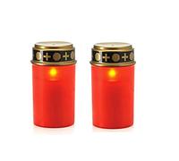 FUFRE Grave Candles, 2Pcs Solar LED Grave Light with Twilight Sensor, IP65 Waterproof Grave Light Grave Candle with Realistic Flickering Effect, Memorial Candle Decorative Grave Candles Light (Red D)