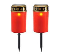 FUFRE Grave Candles, 2Pcs Solar LED Grave Light with Twilight Sensor, IP65 Waterproof Grave Light Grave Candle with Realistic Flickering Effect, Memorial Candle Decorative Grave Candles Light (Red C)