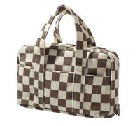 Fufumin Large Pencil Case Pouch Extra Big Pencil Bag, Wide Opening 5 Compartments Soft Corduroy Pencil Pouch Pen Bag Organizer Cute Aesthetic School Supplies for Girls Kids (A Brown Grid)