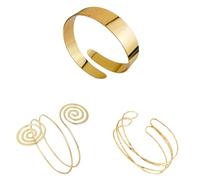 fufupaw Pack of 3 upper bangle gold, bangle gold upper arm, golden bangles, spiral and four-line design, minimalist bangle for daily use and special occasions, fashion combined