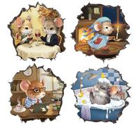 FUFUQUARE 4PCS Mouse Hole Wall Stickers, 3D Cartoon Whimsical Mice Wall Art Decals for Skirting Board Decoration Living Room Bedroom Nursery Bathroom Playroom Hallway