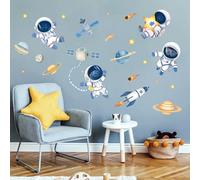 FUFUQUARE Astronaut Wall Stickers Blue Rocket Outer Space Kids Art Decals Self Adhesive Decoration for Baby Nursery Bedroom Playroom Living Room