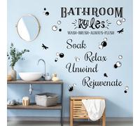 FUFUQUARE Bathroom Rules Wall Stickers Black Lettering Bubbles Wall Decals DIY PVC Waterproof Removable for Bathtub Restroom Toilet Background