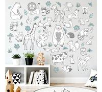 FUFUQUARE Black Line Animals Wall Stickers Kids Cartoon Tigger Rabbit Wall Art Decals PVC Removable for Nursery Boys Bedroom Living Room Classroom