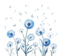 FUFUQUARE Blue Dandelion Wall Stickers Removable Flower Butterfly Wall Decals PVC Removable Decor for Living Room Bedroom Nursery