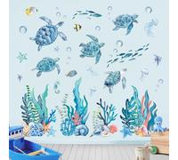 FUFUQUARE Blue Turtle Wall Stickers Under The Sea Jellyfish Seaweed Wall Decals DIY Peel and Stick for Kids Bedroom Living Room Bathroom