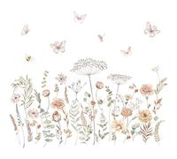 FUFUQUARE Boho Flowers Wall Stickers Elegant Garden Wildflower Butterfly Wall Decals Removable Peel and Stick for Baby Girls Nursery Bedroom Living Room