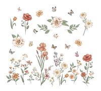 FUFUQUARE Boho Flowers Wall Stickers Elegant Garden Wildflower Peony Butterfly Wall Decals Removable Peel and Stick DIY for Baby Girls Nursery Bedroom Living Room