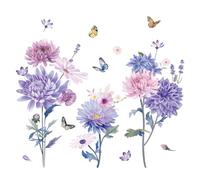FUFUQUARE Boho Purple Daisy Flower Wall Stickers, Elegant Floral Butterfly Wall Art Decal PVC Peel and Stick for Girls Living Room Bedroom Nursery
