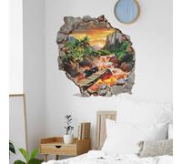 FUFUQUARE Break Through Wall Stickers 3D Large Volcano Smashed Jungle Bridge Wall Decals Art Removalble Vinyl Decor for Living Room Bedroom