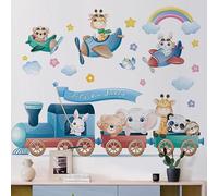 FUFUQUARE Cartoon Animal Train Wall Stickers Colorful Airplane Elephant Giraffe Rabbit Wall Art Decals Removable DIY Vinyl Decor for Baby Kids Bedroom Living Room