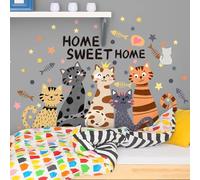 FUFUQUARE Cartoon Cat Wall Stickers Sweet Home Removable PVC Wall Art Decals Peel and Stick Decor for Kids Nursery Bedroom Living Room
