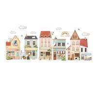 FUFUQUARE Cartoon Colorful Town Wall Stickers Watercolor House Wall Decals