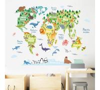 FUFUQUARE Colorful Animal World Map Kids Wall Stickers Cartoon Educational Peel and Stick Wall Decals for Nursery Bedroom Living Room Classroom