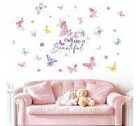 FUFUQUARE Colorful Butterfly Wall Stickers Floral Inspirational Quotes Be Your OWN Kind of Beautiful Wall Decals Peel and Stick for Kids Girls Bedroom Nursery Living Room
