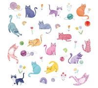 FUFUQUARE Colorful Cat Wall Sticker Cartoon Pets Wall Art Decals