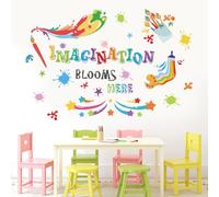 FUFUQUARE Colorful Inspirational Quotes Wall Stickers Watercolor Paint Imagination Wall Decals Peel and Stick for Kids Classroom Playroom Bedroom
