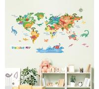 FUFUQUARE Cute Dinosaurs World Map Wall Sticker Large Colorful Dino PVC Removable Peel and Stick Wall Decals for Kids Nursery Playroom Bedroom Living Room Decoration