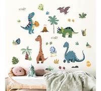 FUFUQUARE Dinosaurs Wall Stickers Blue Green Dino Footprint Eggs Palm Tree Wall Decals DIY for Nursery Kids Bedroom Playroom Living Room