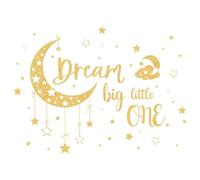 FUFUQUARE Dream Big Little One Quote Wall Sticker Gold Moon Star Wall Decal