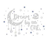 FUFUQUARE Dream Big Little One Quote Wall Stickers Silver Moon Wall Decals