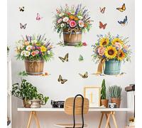 FUFUQUARE Flower Pot Wall Stickers Colorful Butterfly Floral Potted Wall Decals Bonsai Bouquet Peel and Stick Decoration for Living Room Kitchen Bedroom Door Furnitures