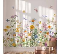 FUFUQUARE Flowers Wall Stickers Elegant Garden Wildflower Butterfly Wall Decals Removable Peel and Stick Decor for Living Room Bedroom Nursery