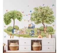 FUFUQUARE Forest Animals Wall Stickers Cartoon Fox Rabbit Playing The Music Picnic Wall Art Decals Removable Nursery Living Room Bedroom Playroom
