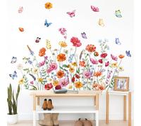FUFUQUARE Garden Flowers Wall Stickers Colorful Daisy Wildflower and Butterflies Self-Adhesive Wall Art Decals for Kids Girls Bedroom Living Room