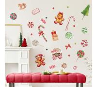 FUFUQUARE Gingerbread Man Wall Stickers Christmas Red and Green Candy Cookie Wall Art Decals PVC Peel and Stick Xmas Decoration for Home Kitchen Festival Party