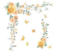 FUFUQUARE Hanging Flower Vine Wall Stickers Removable Elegant Yellow Rose Floral Butterflies Wall Art Decals for Bedroom Living Room Door Furniture Décor