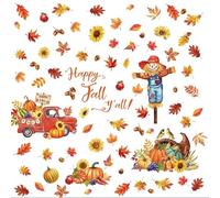FUFUQUARE Happy Fall Wall Stickers Autumn Harvest Maple Leaves Sunflower Peel and Stick Removable Decals for Thanksgiving Day Living Room Bedroom Furnitures