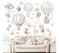 FUFUQUARE Hot Air Balloon Wall Stickers, Cartoon Animals Elephant Fox Tiger Peel and Stick Wall Decals for Kids Baby Bedroom Living Room Home Décor