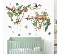 FUFUQUARE Jungle Animals Wall Stickers Cute Sloth Leopard Monkey Climbing Tree Branch Wall Decals PVC Peel and Stick for Kids Nursery Bedroom Living Room