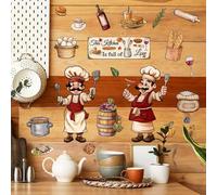 FUFUQUARE Kitchen Cartoon Chef Wall Stickers Food Cooking Kitchenware Bread Wall Decals Art Decor for Kitchen Dining Room Restaurant Cabinet Fridge