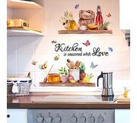 FUFUQUARE Kitchen Wall Stickers Inspirational Quote This Kitchen is Seasoned with Love Wall Art Decals Food Butterflies Bee Peel and Stick for Dining Room Restaurant