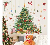 FUFUQUARE Large Chritsmas Tree Wall Art Stickers Watercolor Snowflake Ball Birds Wall Decal Peel and Stick Removable Winter Holiday Xmas Party Supplies Decorations