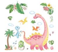 FUFUQUARE Large Dinosaur Wall Decals Watercolor Pink Dino Footprint Clouds Wall Stickers PVC Removable for Baby Kids Nursery Bedroom Living Room Classroom