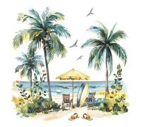 FUFUQUARE Large Palm Tree Wall Sticker Summer Beach Chairs Seagull Peel and Stick Waterproof Wall Decals for Bedroom Living Room Playroom Office