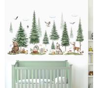 FUFUQUARE Large Pine Tree Animals Wall Sticker Watercolor Woodland Decals