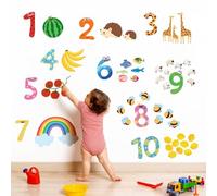FUFUQUARE Learning Arabic Numbers Wall Stickers Animals Fruits Educational Counting Decals PVC Removable for Kids Bedroom Nursery Living Room Classroom Playroom