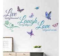FUFUQUARE Live Love Laugh Wall Stickers, Motivational Inspirational Family Quotes Letters Butterflies Wall Decals DIY for Bedroom Living Room Home Office Decoration
