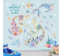 FUFUQUARE Magic Mermaid Tail Wall Stickers Colorful Removable Under The Sea Ocean Wall Decals DIY for Nursery Girls Bedroom Playroom