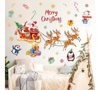 FUFUQUARE Merry Chritsmas Santa Claus Reindeer Wall Stickers Watercolor Xmas Penguins Snowman Wall Art Decals Peel and Stick Removable PVC Winter Party Supplies